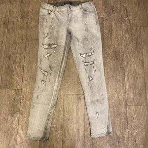 Zara Basic Z1975 Denim 8 Skinny Moto Zipper Ankle Jeans Distressed Gray